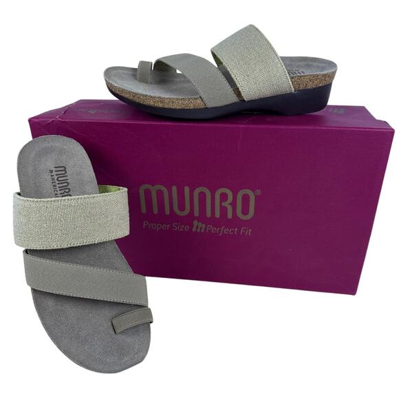 Munro Aries Sandals Women's 5W Tan Fabric Cork Toe Ring Stretch Open Toe - Picture 1 of 11